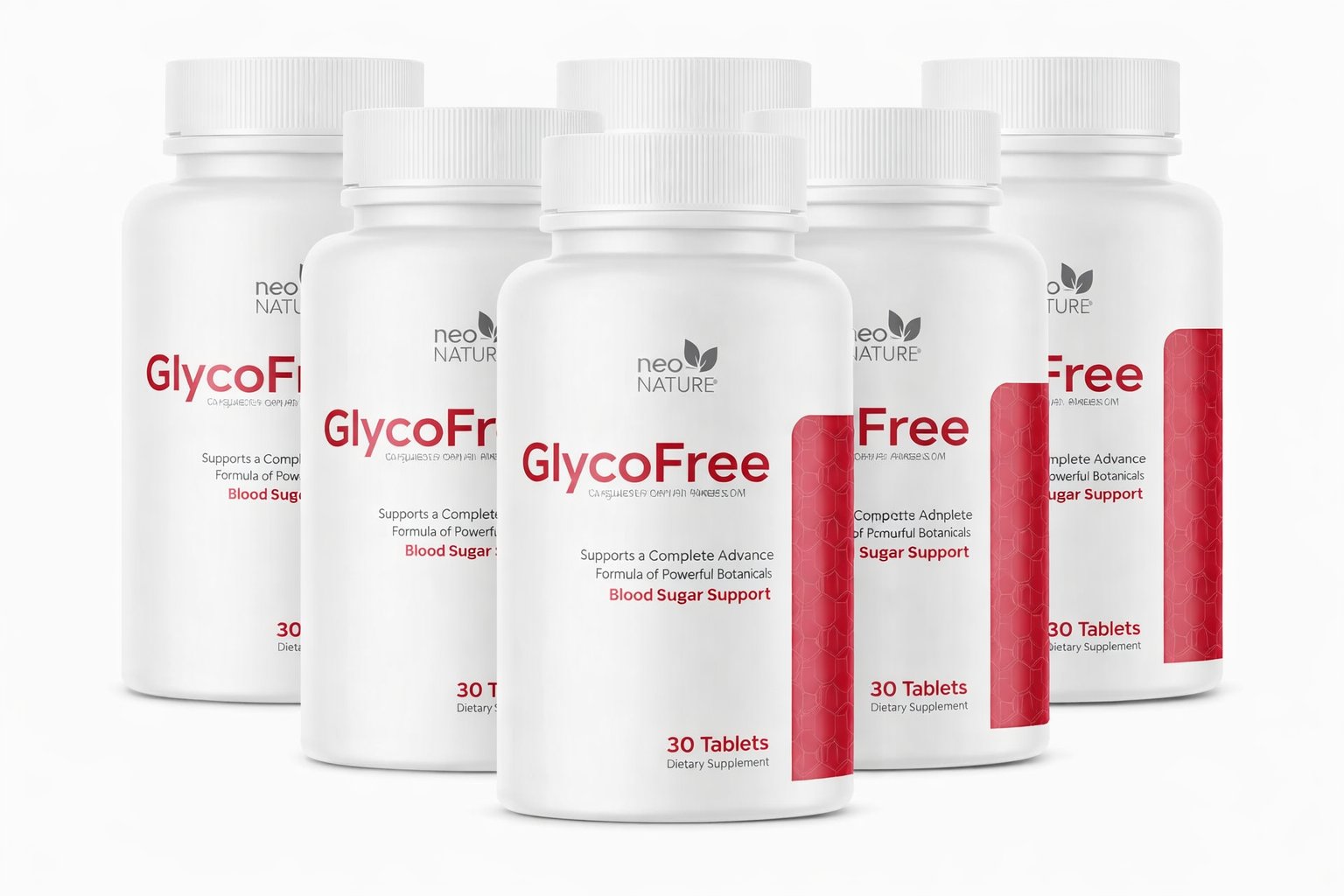 Six bottles of Glycofree glucose wellness supplement by Neo Nature